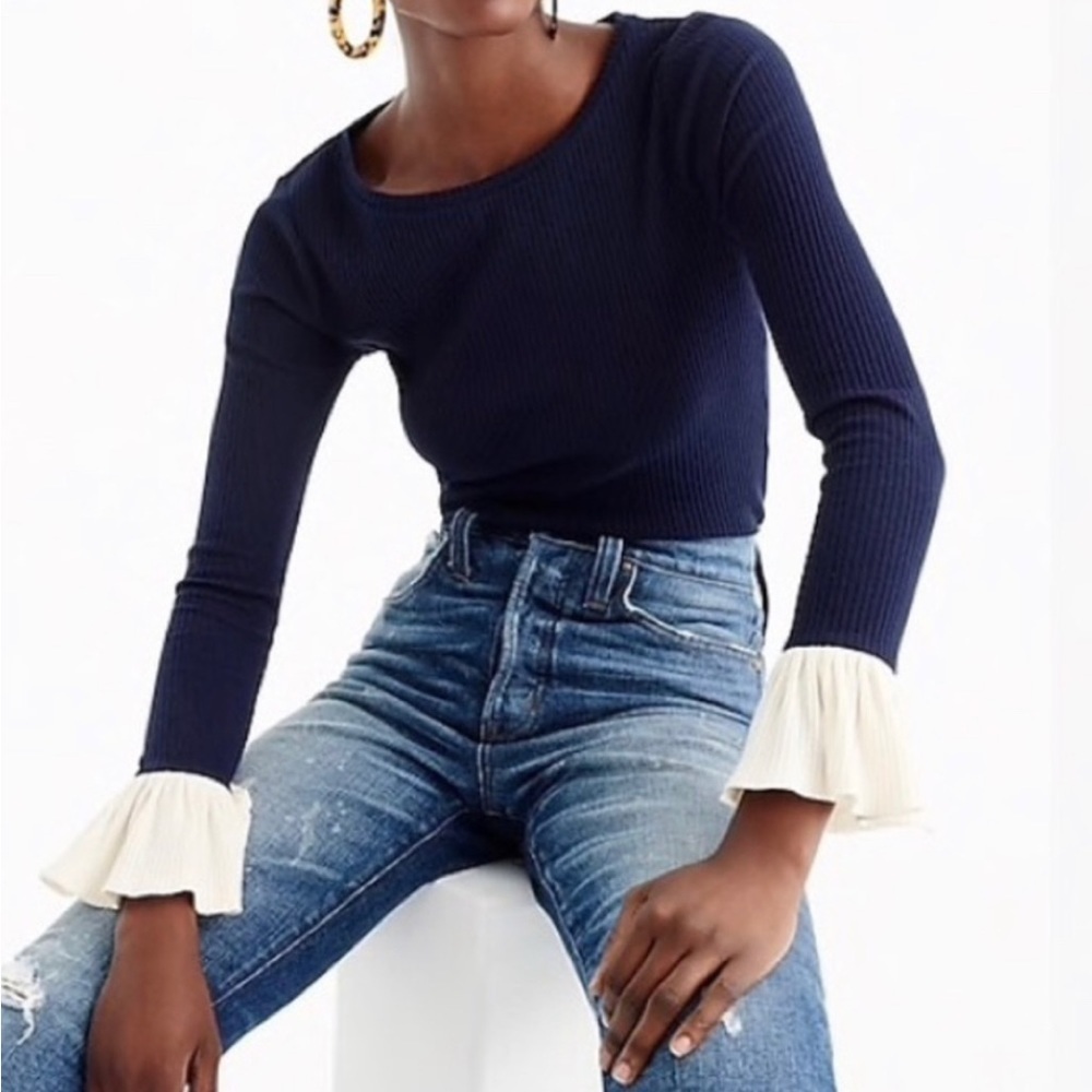 NWT J.Crew Ribbed Belle Sleeve Top Size Large